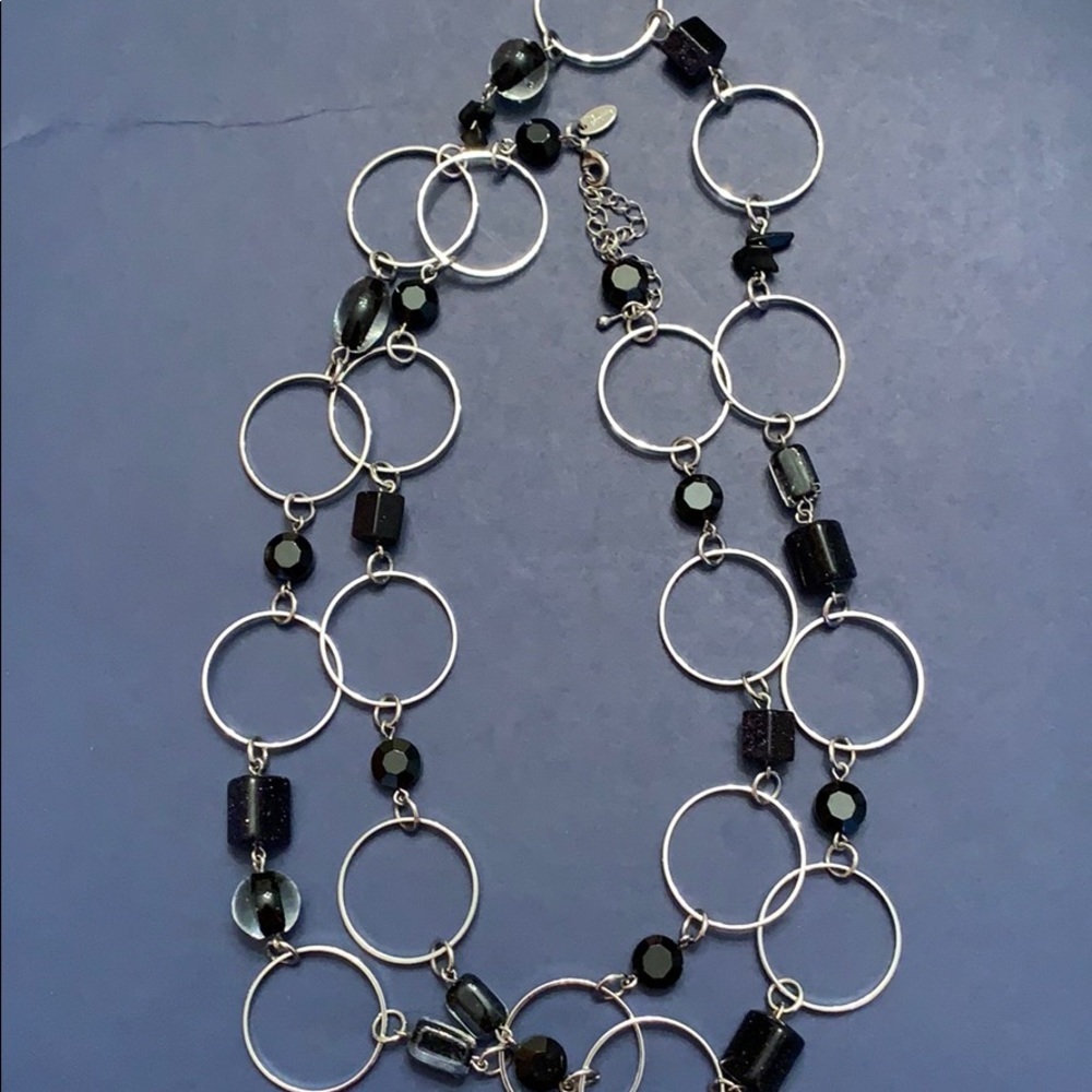 Lia Sophia Silver Ring Necklace with Black Beads